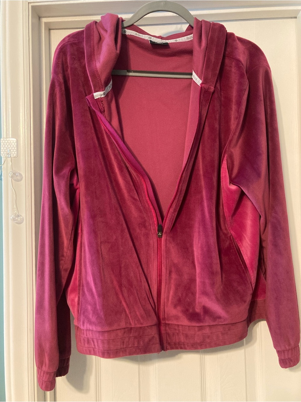 ZELOS Women's Velvet Zip Hoodie in Deep Rose